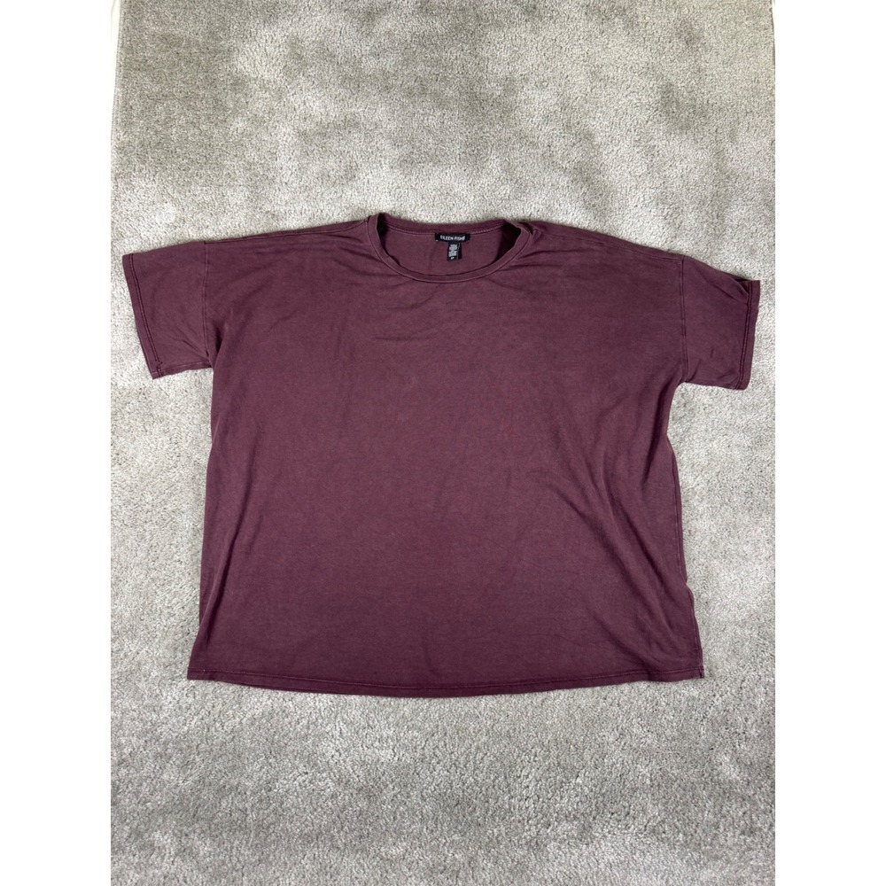 Eileen Fisher Tencel Lyocell Boxy Short Sleeve Top Plum Burgundy S/P